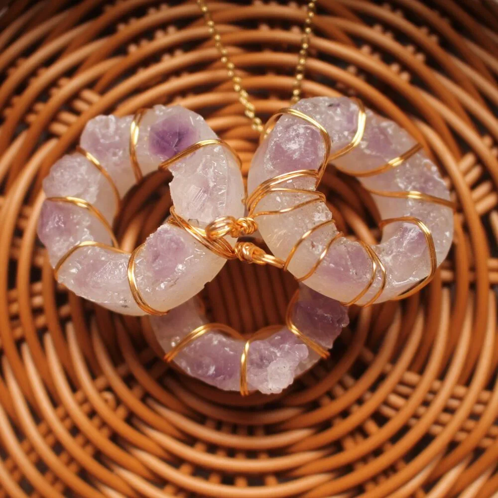 Raw Amethyst Circle Pendant Necklace – Gold Wire Wrapped - Picture 8 of 8